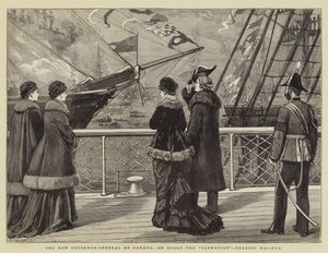 De nieuwe gouverneur-generaal van Canada, aan boord van de Sarmatian, nabij Halifax